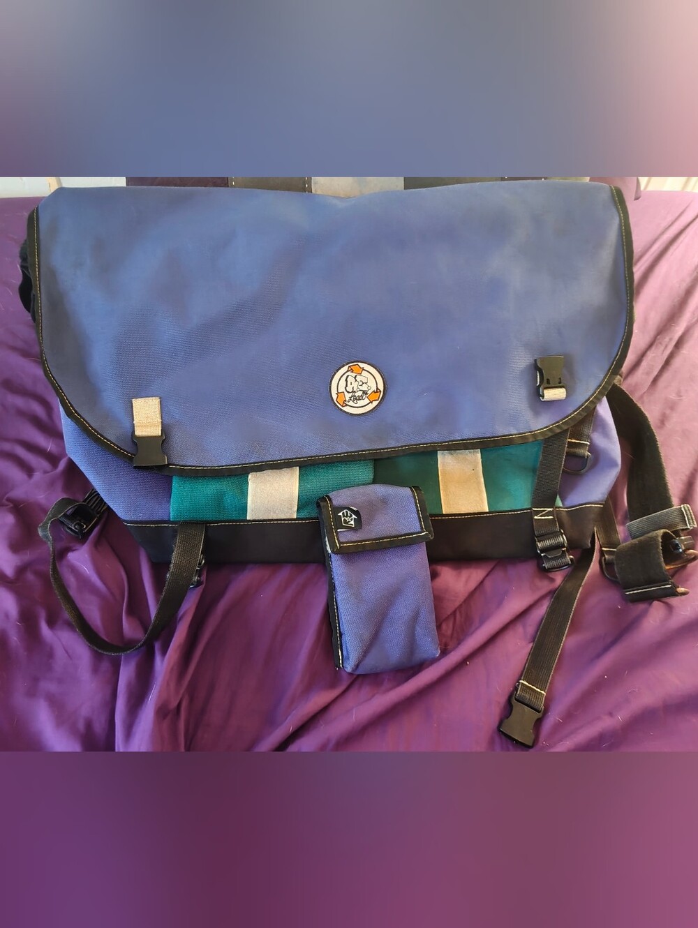 REload XL Full Custom Bicycle Messenger Bag Matching Cell Holster Purple/Teal